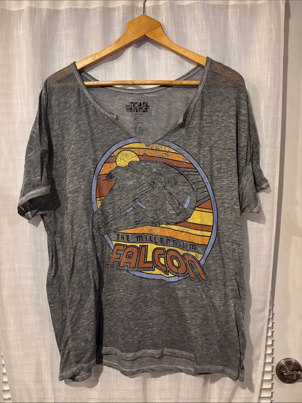 Star Wars Women's Gray Millennium Falcon Retro Graphic Tee